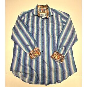 ROBERT GRAHAM Shirt Blue Striped Long Sleeve ENDLESS LAGOON SAMURAI SPIRIT Sz Lg